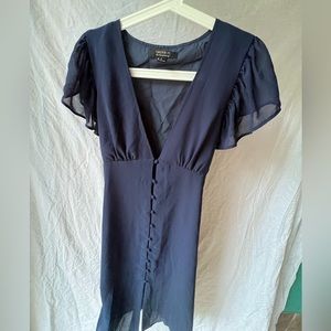 F21 blue midi button down dress